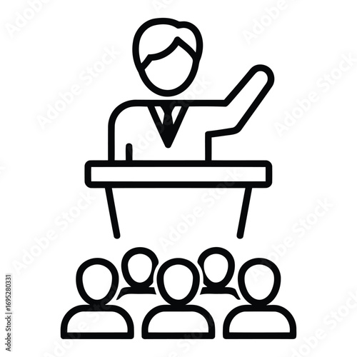 Art of a speaker giving a presentation to an audience isolated on white background