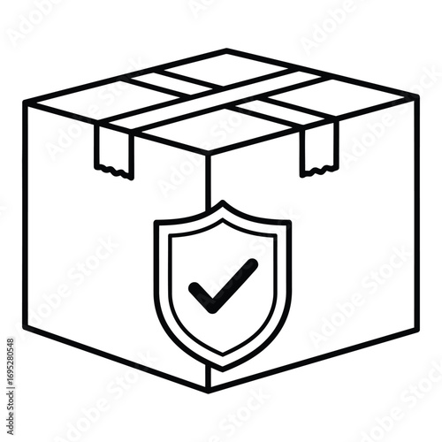 Art of secure delivery box with shield and check mark isolated on white background for safe and reliable shipping and logistics services