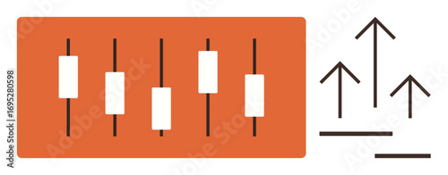 Candlestick chart with upward arrows signifying financial analysis, stock trends, growth, progress, and investment potential. Ideal for trading, finance, strategy, economy analytics success simple