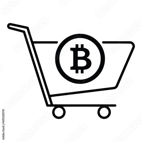 Art of bitcoin shopping cart icon isolated on white background, representing digital currency and online transactions in the modern financial market