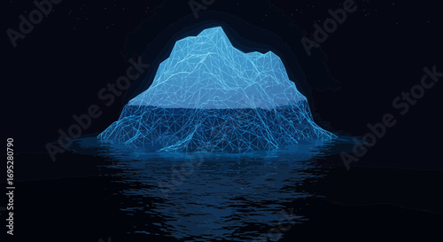 Digital iceberg floating in dark ocean reflecting the hidden depth concept
