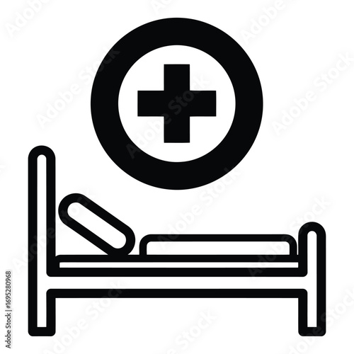 Art of hospital bed and medical cross symbol isolated on white background for healthcare and treatment needs in a clinic or emergency room