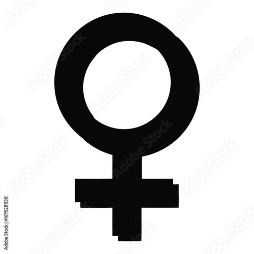 Art of black female gender symbol with a blue shadow effect isolated on white background