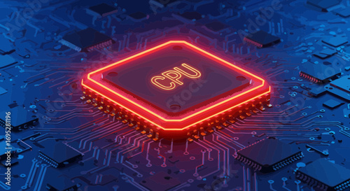 Modern glowing CPU with intricate circuit board design showcasing advanced technology