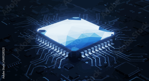 Futuristic Microchip Technology Background with Geometric Processor Design