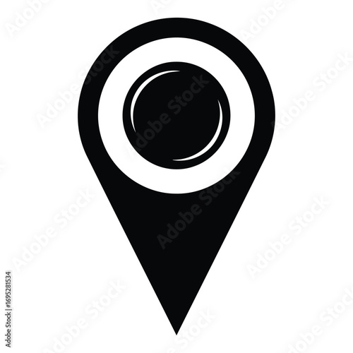 Art of a simple black and white icon of a location pin on a map isolated on white background