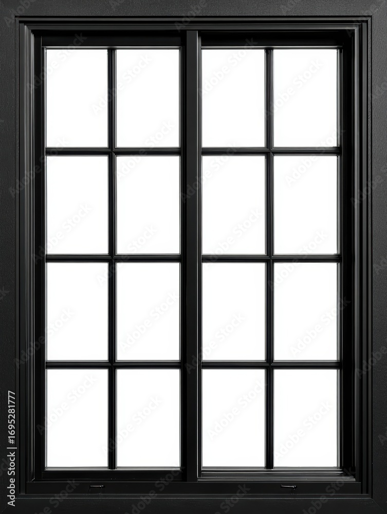 Fototapeta premium Black Sliding Window with Gridded Panes - Architectural Design Element