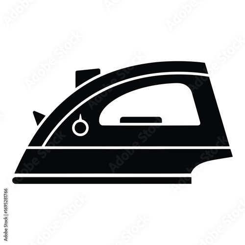 Art of iron silhouette isolated on white background for ironing clothes and household appliance with steam for laundry and domestic cleaning