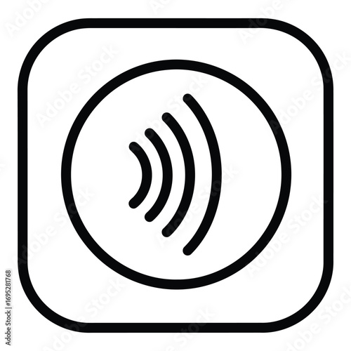 Art of black and white contactless payment symbol with waves in a square isolated on white background
