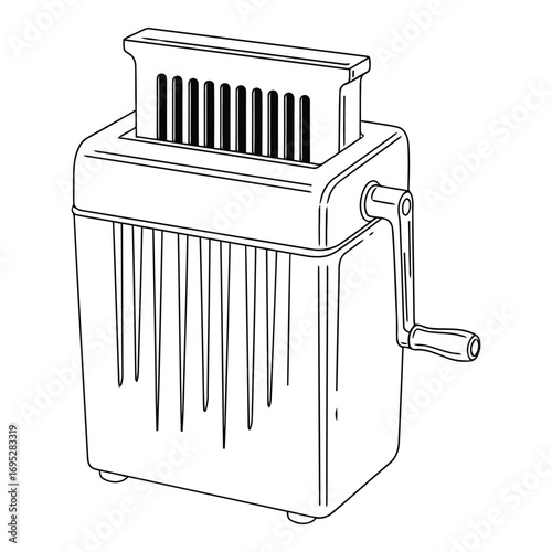 Art of manual paper shredder isolated on white background, representing office security and confidentiality