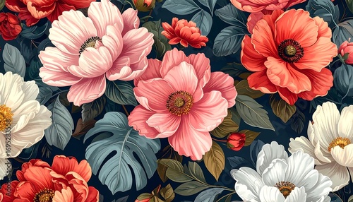 Wallpaper Mural Floral pattern, various colors Torontodigital.ca