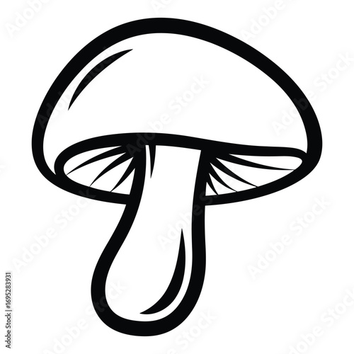 Art of simple mushroom outline isolated on white background, a natural fungus found in forests, representing organic food and botanical elements for design