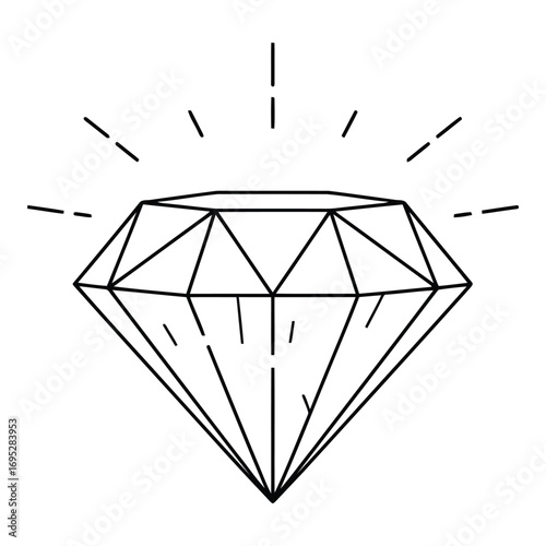 Art of elegant diamond with radiating lines isolated on white background, a symbol of luxury, wealth, and brilliance for jewelry and design applications