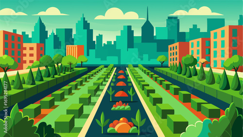 From the bustling streets one can spot a bright green oasis filled with rows of leafy greens and root vegetables grown by the citys residents.
