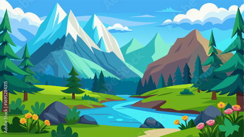A the majestic mountains stands a serene glade where natures beauty is on full display with vibrant flora and crystalclear streams.