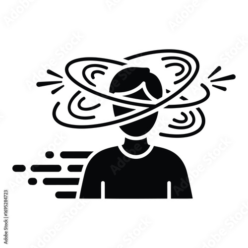 Art of person with spinning circles around their head, isolated on white background