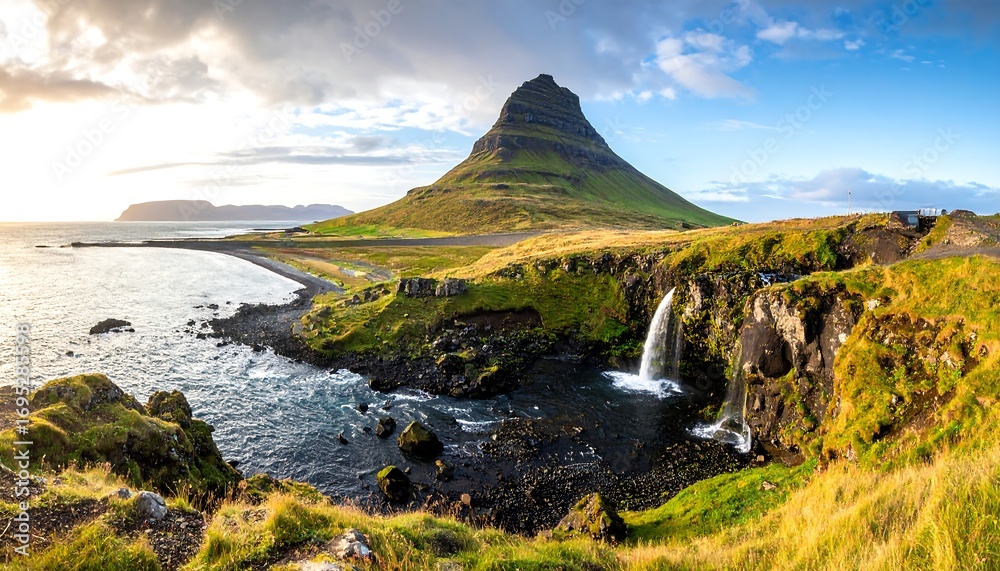 Fototapeta premium Icelandic mountain panorama at sunset