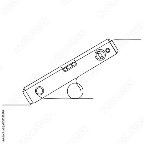 A minimalist line drawing illustrates a spirit level indicating a significant tilt on an unstable surface, symbolizing imbalance and the need for precision.