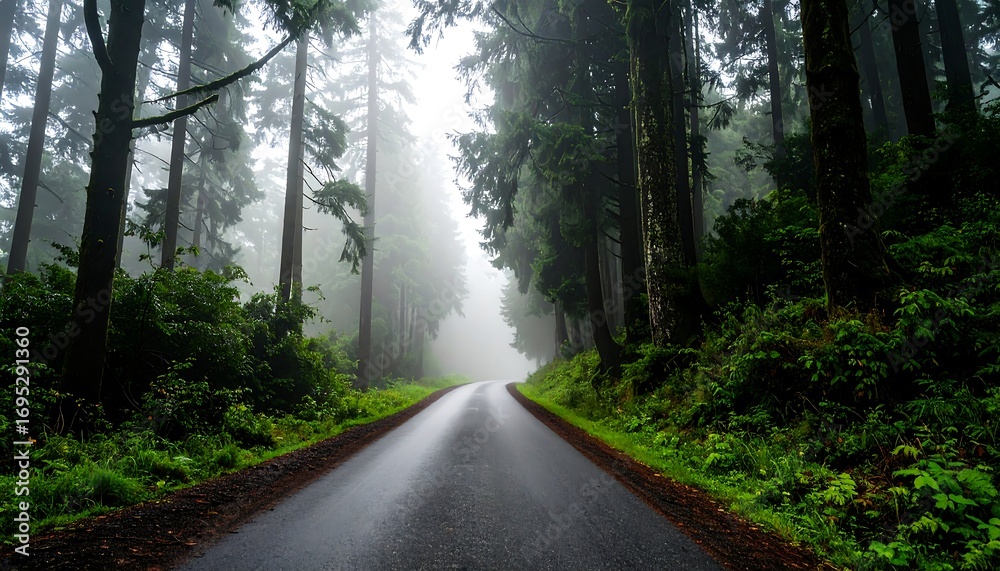 Obraz premium Foggy forest road