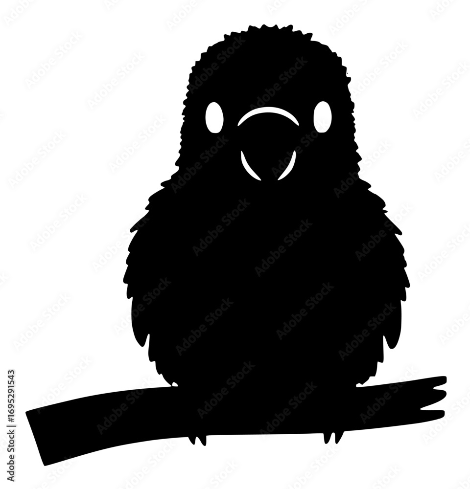 Fototapeta premium Bird Silhouette Perched on a Branch on White Background