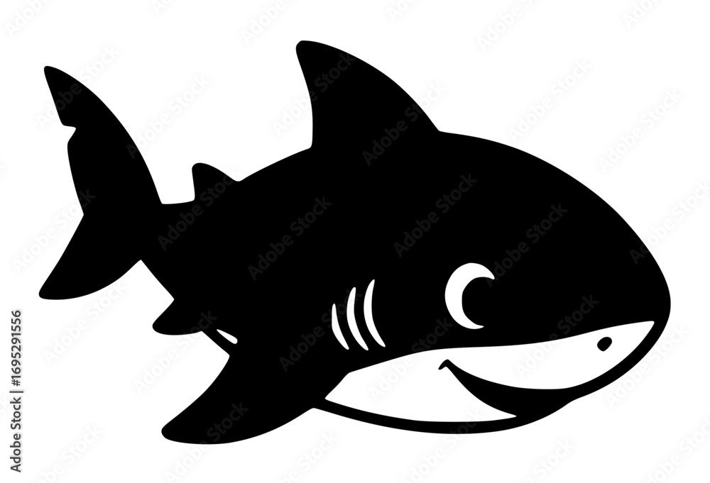 Fototapeta premium Shark Silhouette in Bold Black on White Background