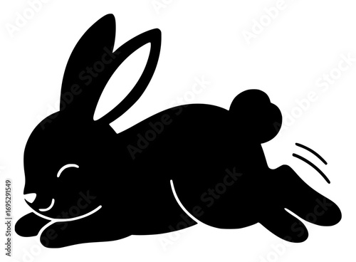 Resting rabbit silhouette with ears up on a white background