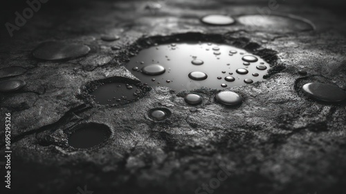 Closeup puddle water droplets