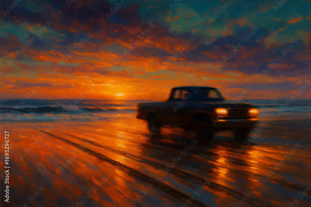 Fototapeta premium Sunset Drive by the Shore