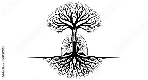 Abstract representation of respiratory health with a stylized tree and lungs