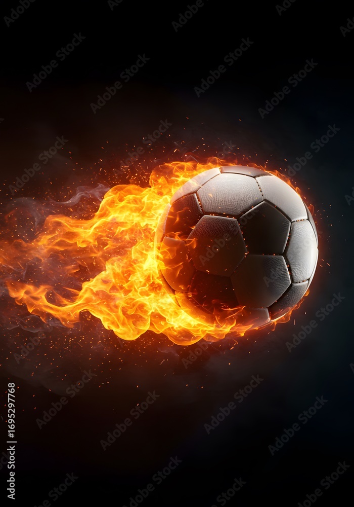 Fototapeta premium A fiery soccer ball with flames soaring through the air