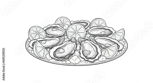 Oysters and lemon slices plated illustration offering a classic seafood experience for connoisseurs