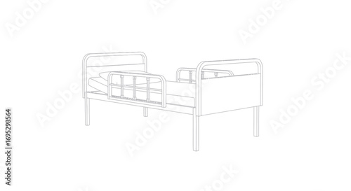 Schematic representation of a hospital bed outline with side rails for patient safety and medical