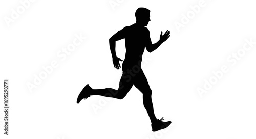 Silhouette of a runner sprinting with powerful strides against a clean white backdrop depiction