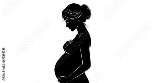 Silhouette of a serene pregnant woman symbolizing motherhood anticipation and feminine beauty