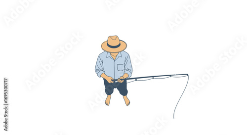fisherman in straw hat, fishing rod, summer, relaxation, calm, outdoors, lake, river, patience, solitude, nature, serenity, escapism, peaceful, tranquil