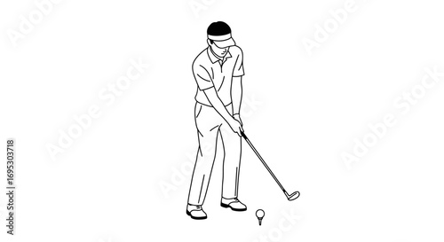 golfer preparing to swing, golf player, man golfing, golf illustration, line art, black and white, simple design, sport, athletic, active