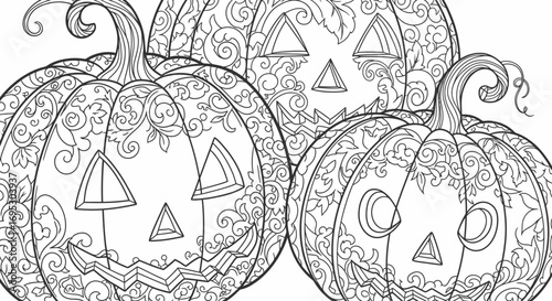 halloween jackolantern pumpkins ornate carved designs, autumn harvest, festive fall decoration