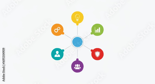 Infographic business process chart diagram with central node for presentation and data visualization vector
