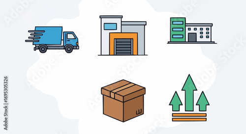 Delivery service logistics and supply chain management with truck warehouse and package for business growth vector