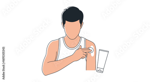man applying lotion, skin care routine, health, beauty, self care, cream, tube, shoulder
