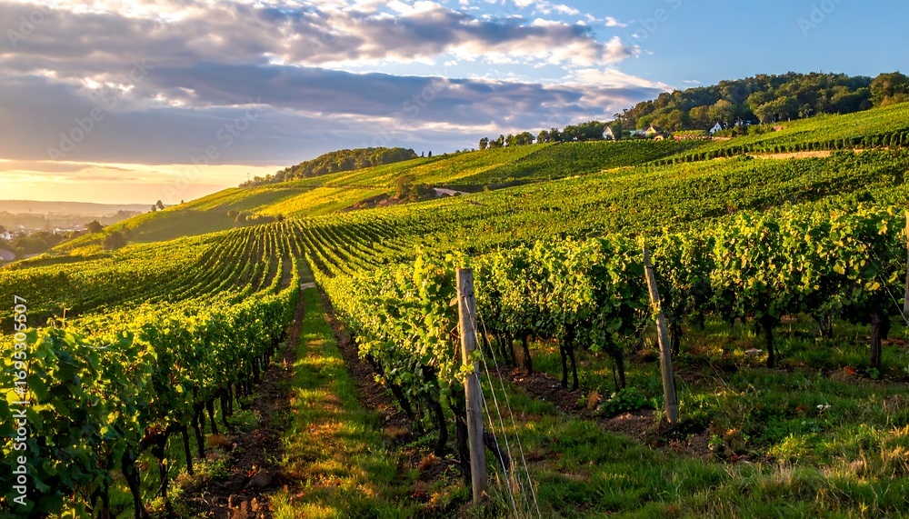 Naklejka premium Vineyards at sunset