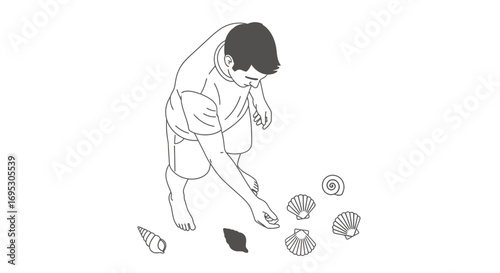 man collecting seashells on beach summer, vacation, relaxation, ocean, shells