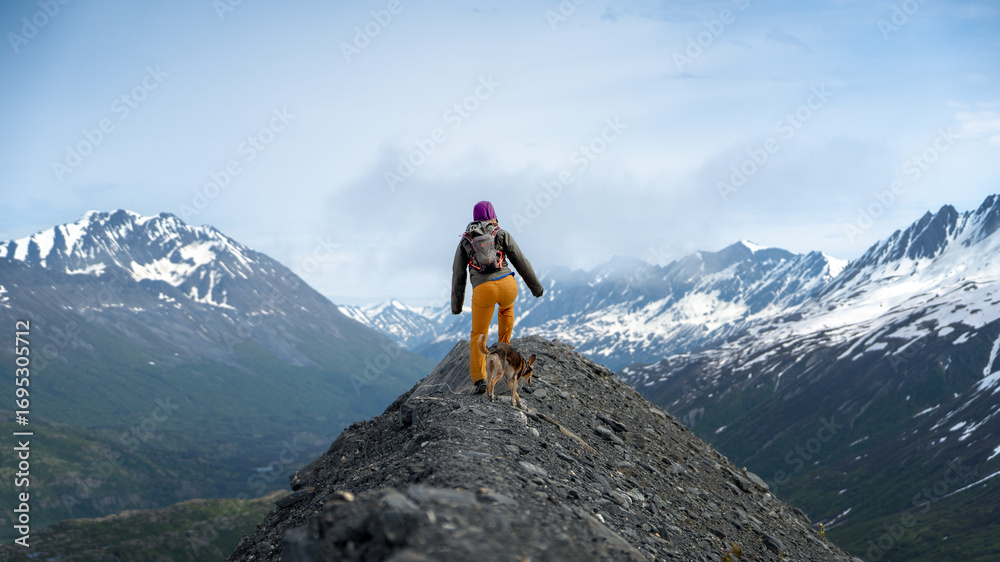 Obraz premium Hiker in the mountains of Thompson Pass near Valdez, Alaska