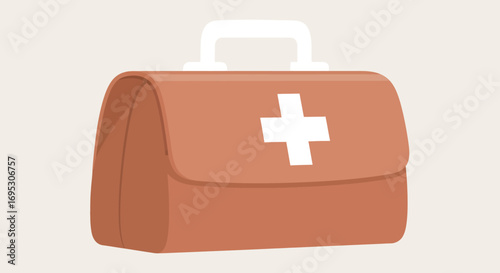 Illustrated First Aid Kit with White Cross on a Brown Bag for Medical Emergencies