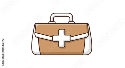 First Aid Kit Illustration A Brown Bag with a White Cross for Medical Emergencies