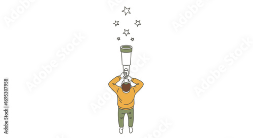 person using telescope, looking at stars, night sky, astronomy, observation, exploration, universe, cosmos, dreams, hope