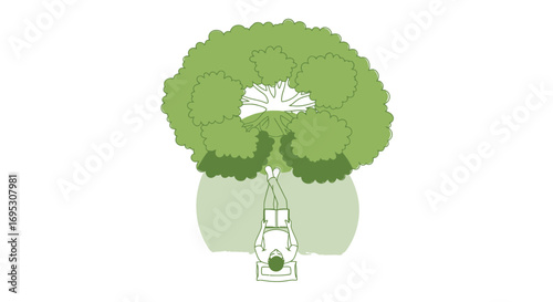 person reading a book under a large tree, relaxing in nature, peaceful scene, summer day, tranquility illustration