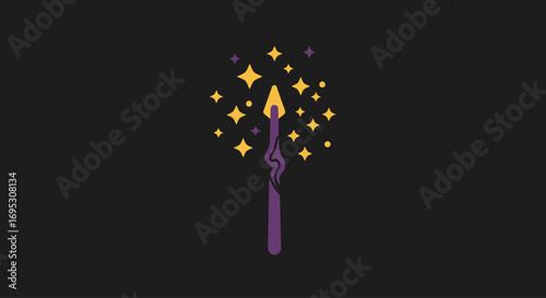 A stylized illustration of a magic wand with emanating sparkles and a smoky trail.