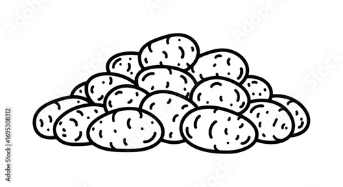 pile of potatoes fresh, organic, line art illustration, farm to table concept