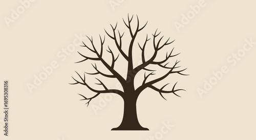 Bare, leafless tree silhouette against a beige background.  Simple, minimalist design.